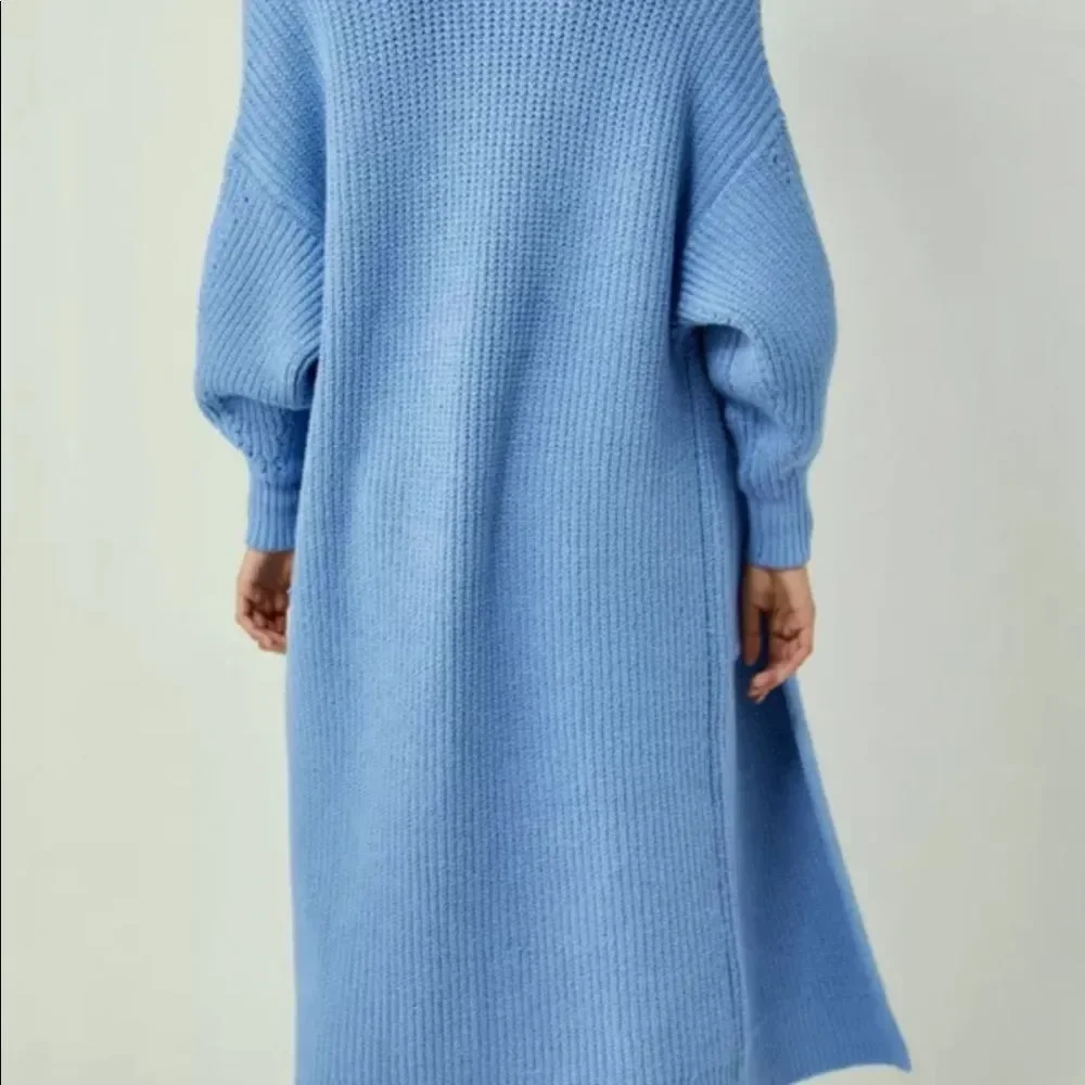 Free People Skylark Cardi Maxi Ribbed Open Front Knit Blue - Picture 2 of 5